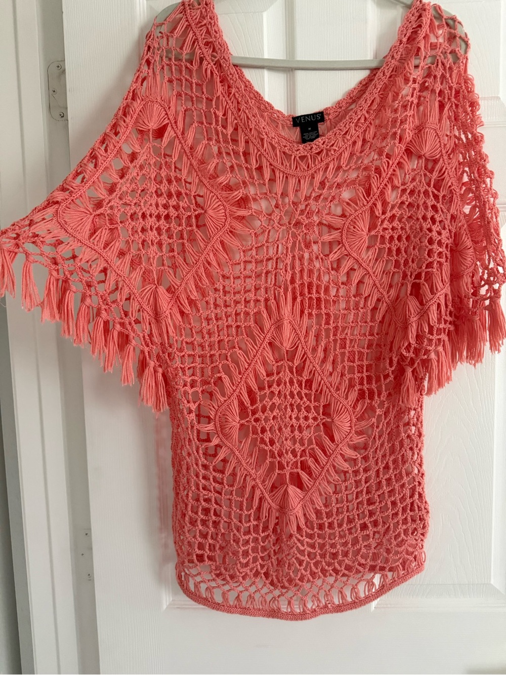 Venus Coral Crochet Fringe Top cover up size medium